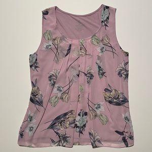 New York & Company Floral Flowy Tank Blouse Lavender